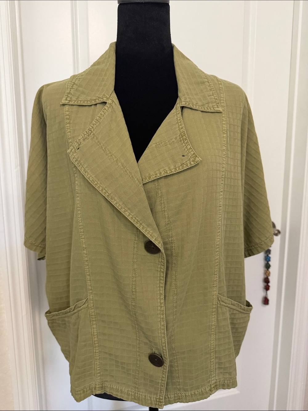 NWT Olive Short-Sleeve Notched Cropped Utility Jacket